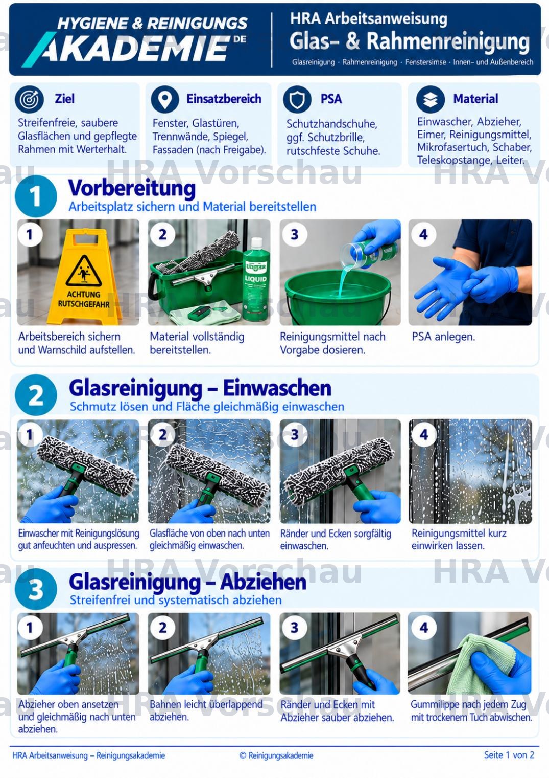 Wasserzeichen-Vorschau: HRA Arbeitsanweisung – Glas- und Rahmenreinigung