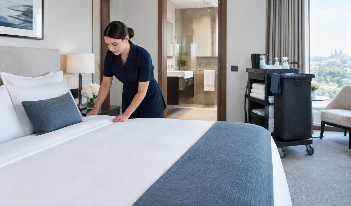 Zimmerreinigung in einem modernen Hotel