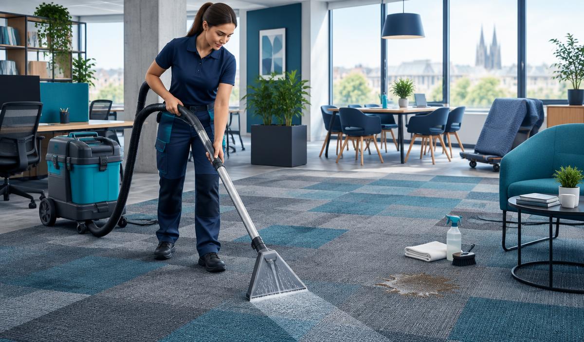 Sprühextraktion auf Teppichfliesen in einem Büro